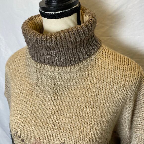 Vintage Midnight Blues Women's Argyle Turtleneck Sweater Large Knitted by Hand - Picture 4 of 10